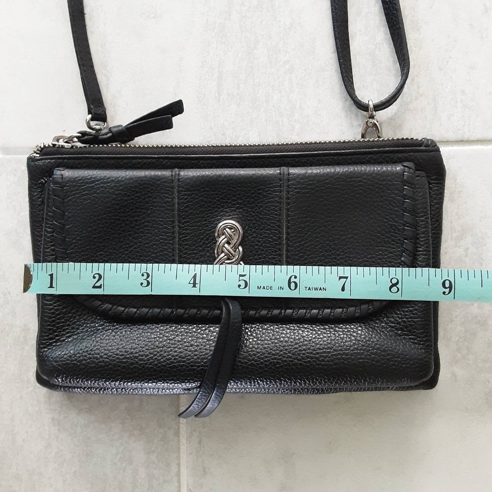 Brighton Interlok Convertible Belt Pouch, Black Leather Crossbody Bag Hand-Laced - Picture 12 of 13